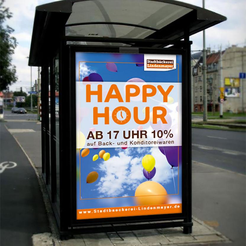 Stadtbäckerei Lindenmayer Happy Hour Plakat